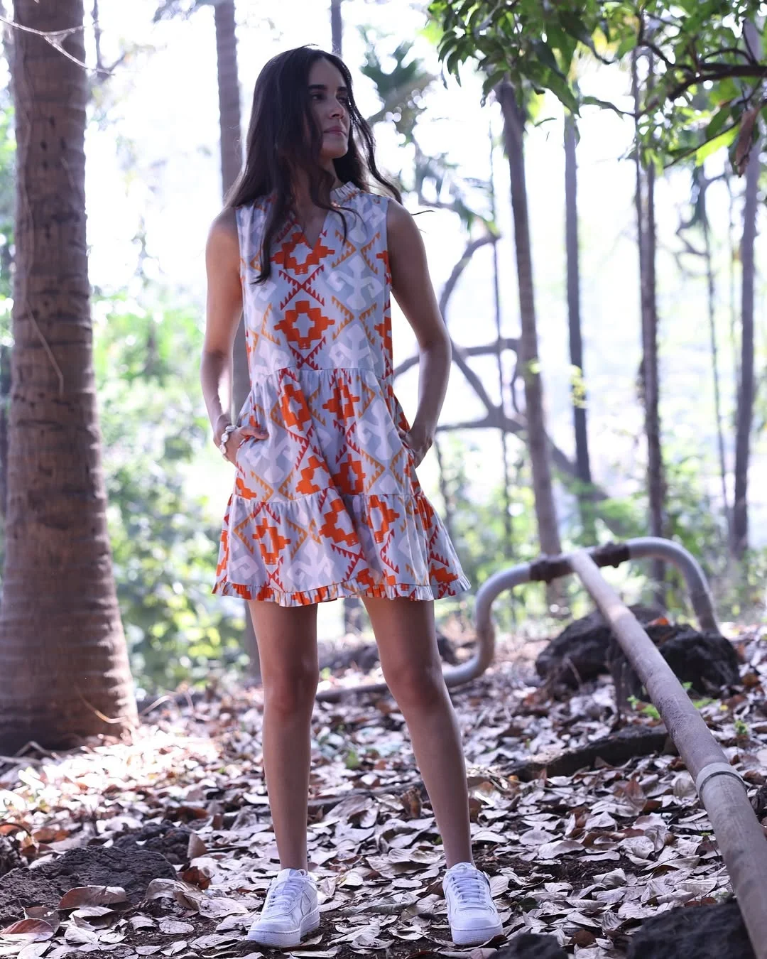 summer sleeveless dresses 2026 Printed Cotton Mini Dress With Sneaker Ease