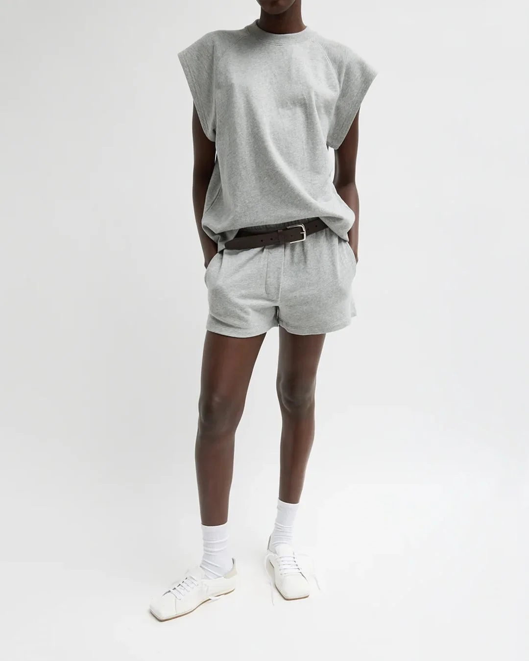 summer sleeveless tops 2026 Sporty Gray Sleeveless Set With A Belted Waist