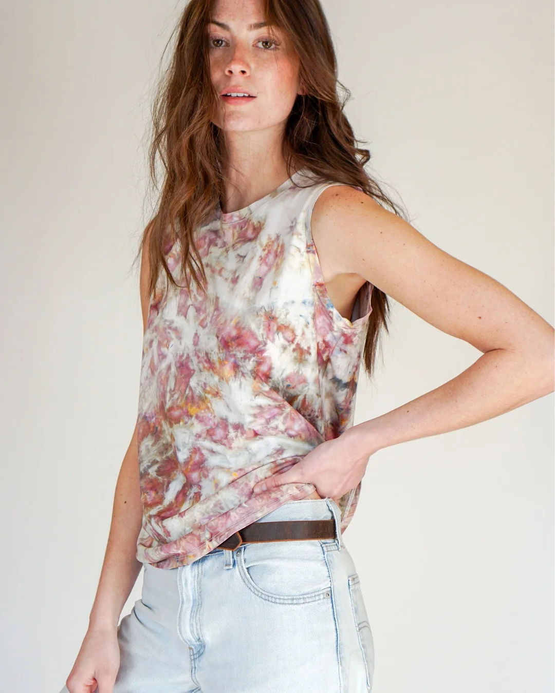 summer sleeveless tops 2026 Watercolor Tank With Light Denim Ease