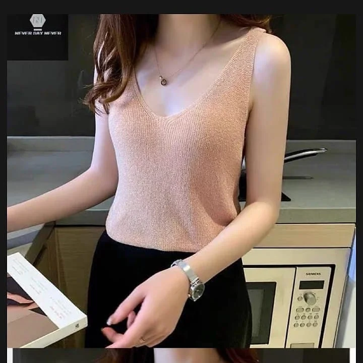 summer sleeveless tops 2026 Blush V-Neck Knit For Soft Minimal Summer Dressing