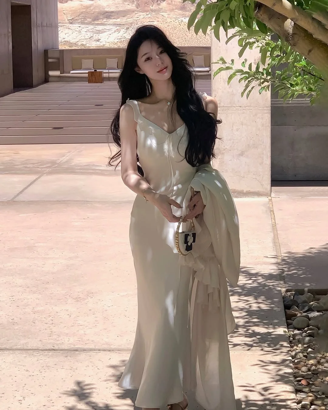 summer sundresses 2026 Cream Satin Sundress For Minimal Summer Elegance