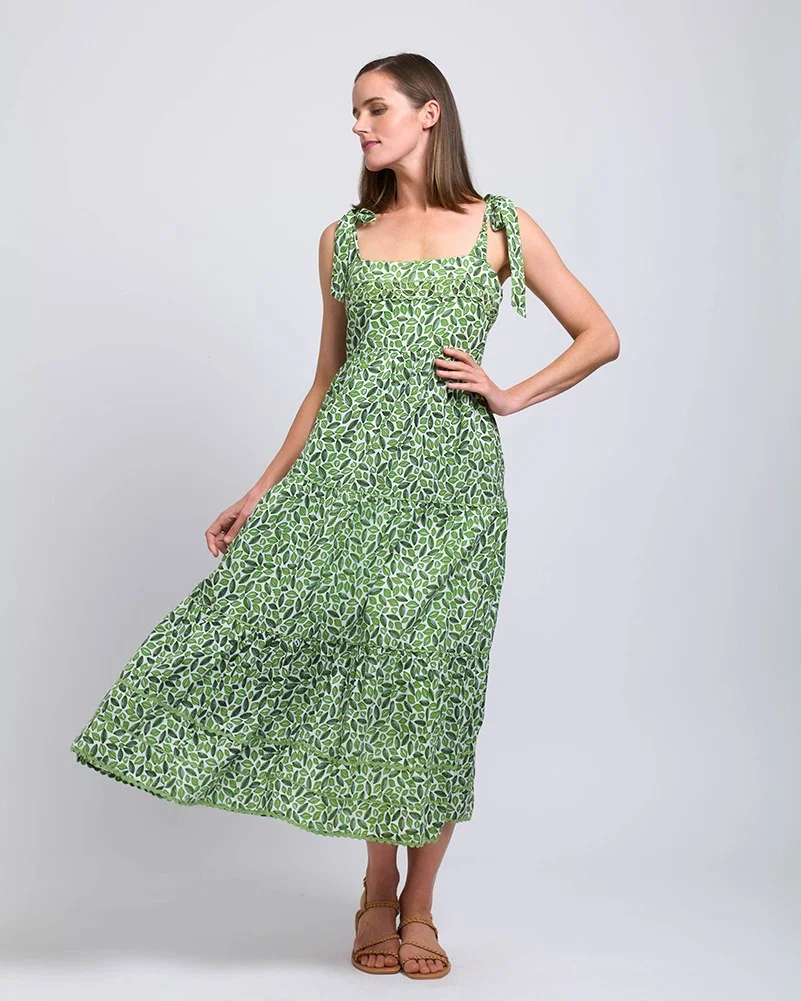 summer sundresses 2026 Green Leaf Midi Sundress With Fresh Market Energy