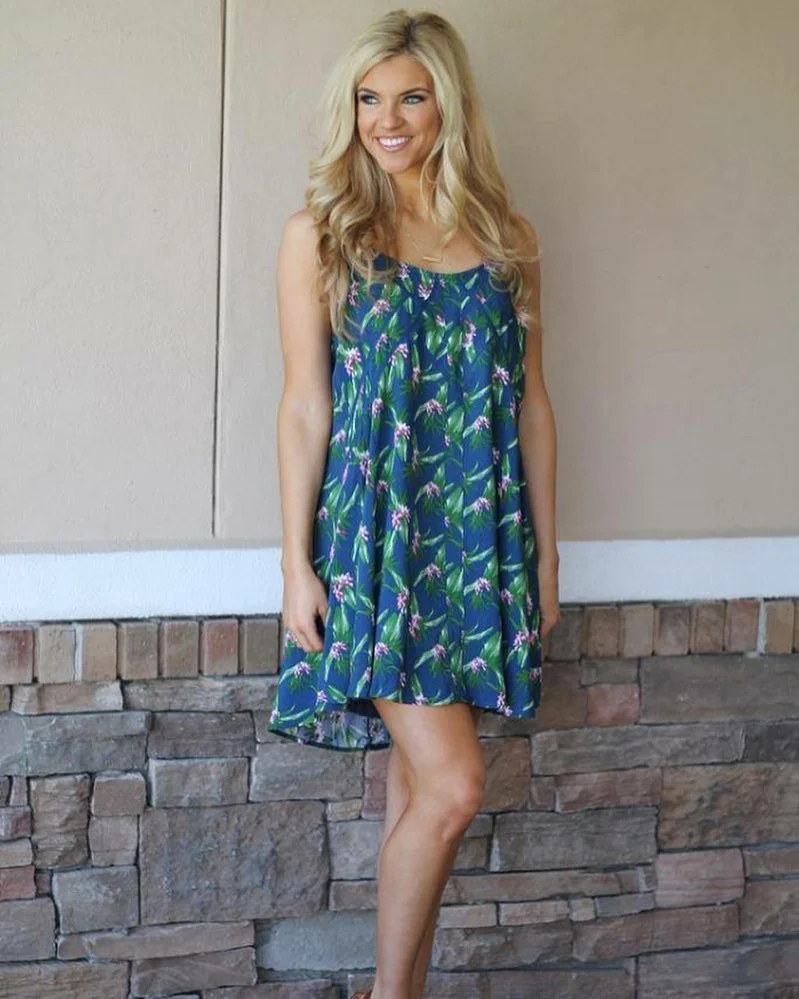 summer sundresses 2026 Navy Tropical Swing Dress For Effortless Everyday Summer