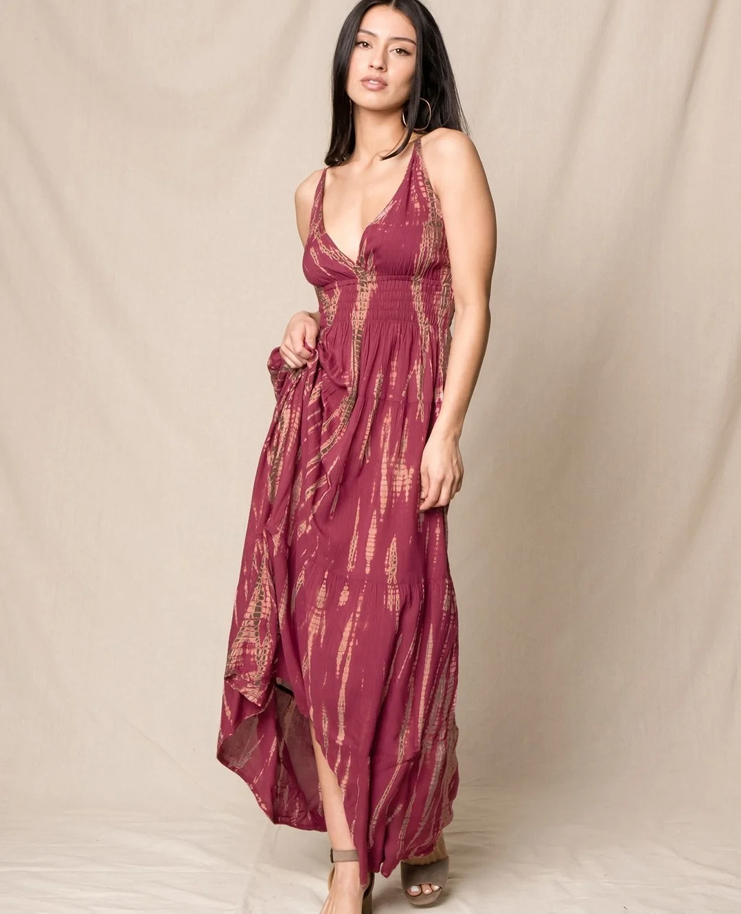 summer sundresses 2026 Berry Tie-Dye Maxi Sundress For Golden Hour Plans