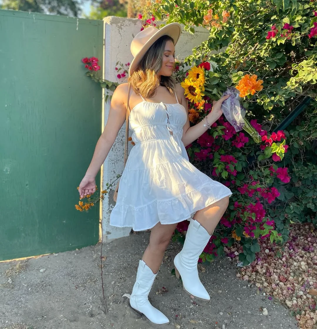 summer sundresses 2026 White Ruffle Mini Sundress With Soft Western Charm