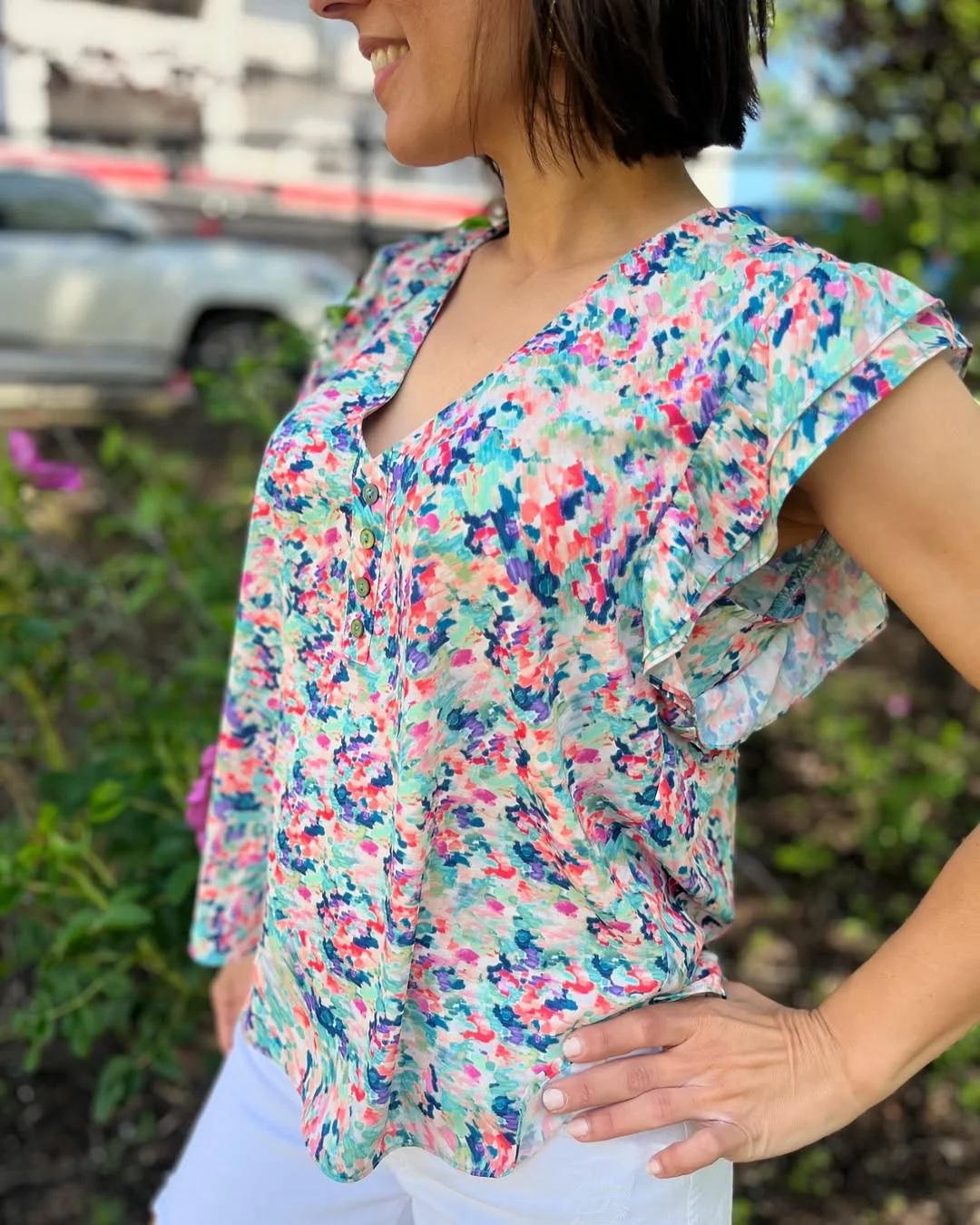 summer tops outfit 2026 Colorful Ruffle Blouses for Easy Daytime Style