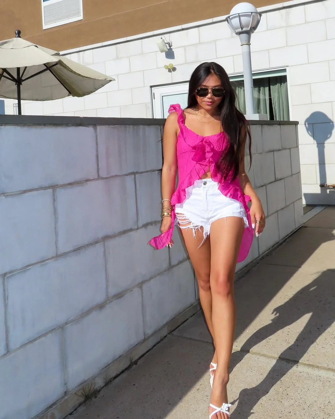 summer tops outfit 2026 Hot Pink Ruffle Tops and Summer Party Denim