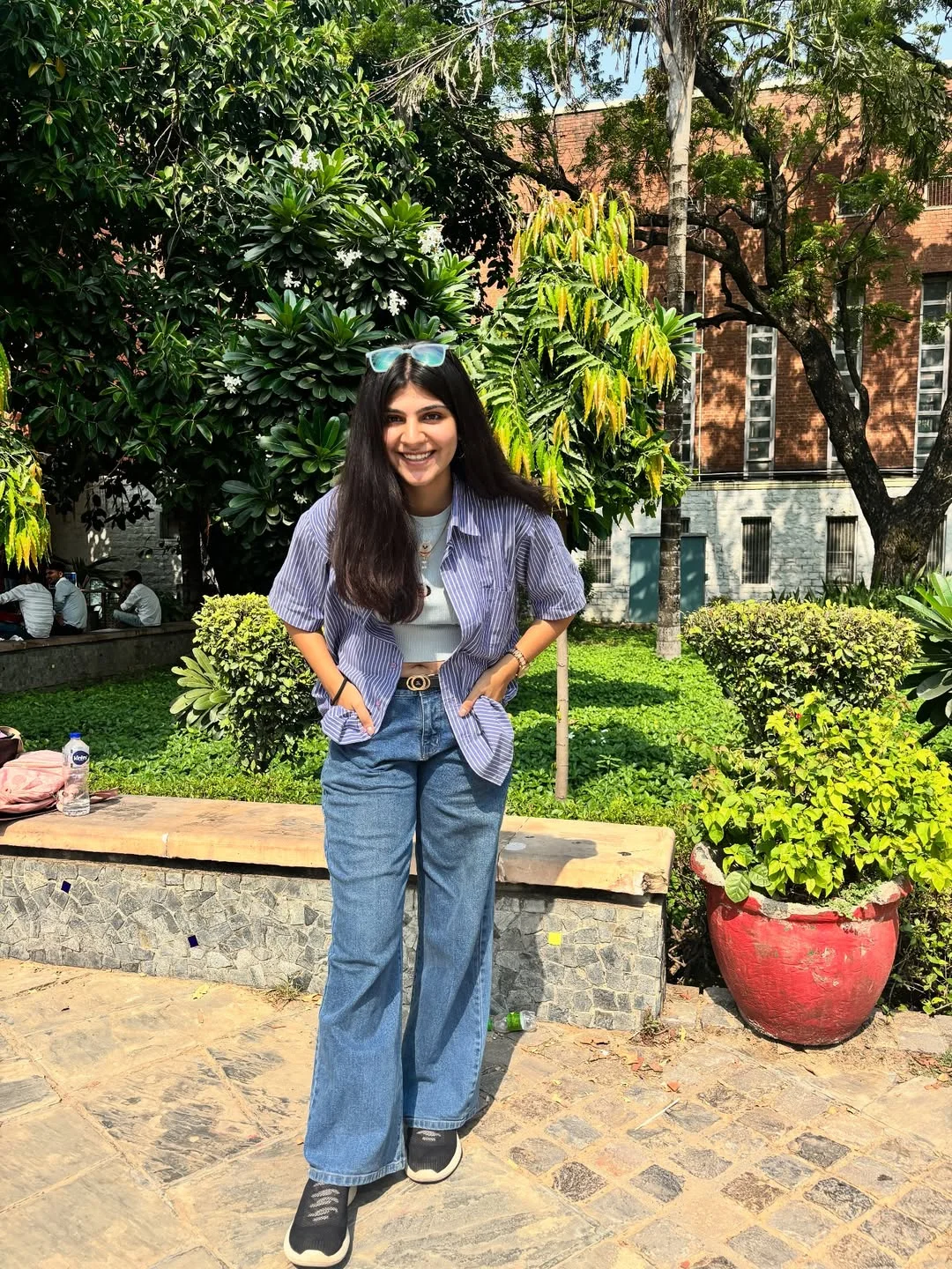 summer tops outfit 2026 Blue Stripes and Relaxed Campus Energy