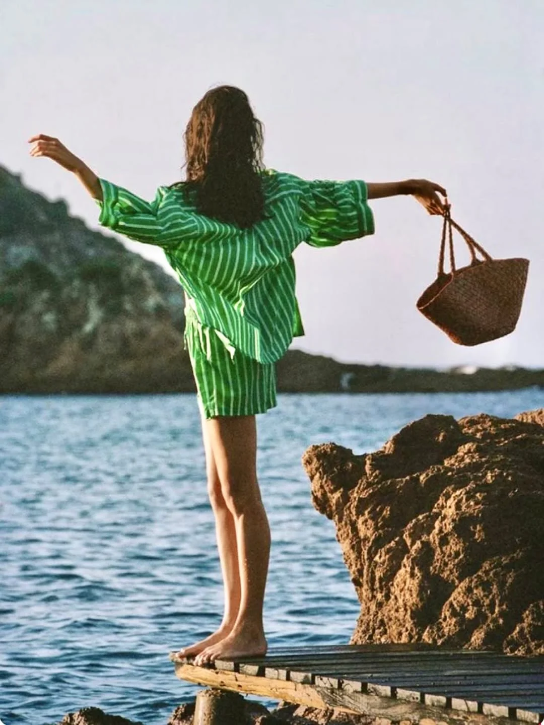 Sunday summer brunch outfits 2026 Green Striped Shorts Set For A Late Summer Brunch Escape