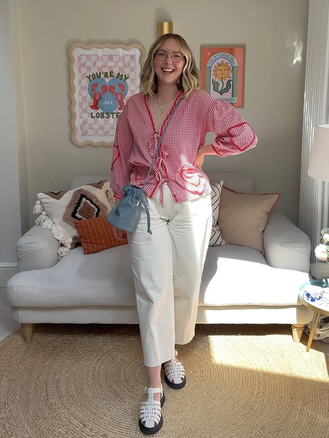 trendy midsize outfits summer 2026 Red Gingham Tops And Cream Pants For Playful Summer Days