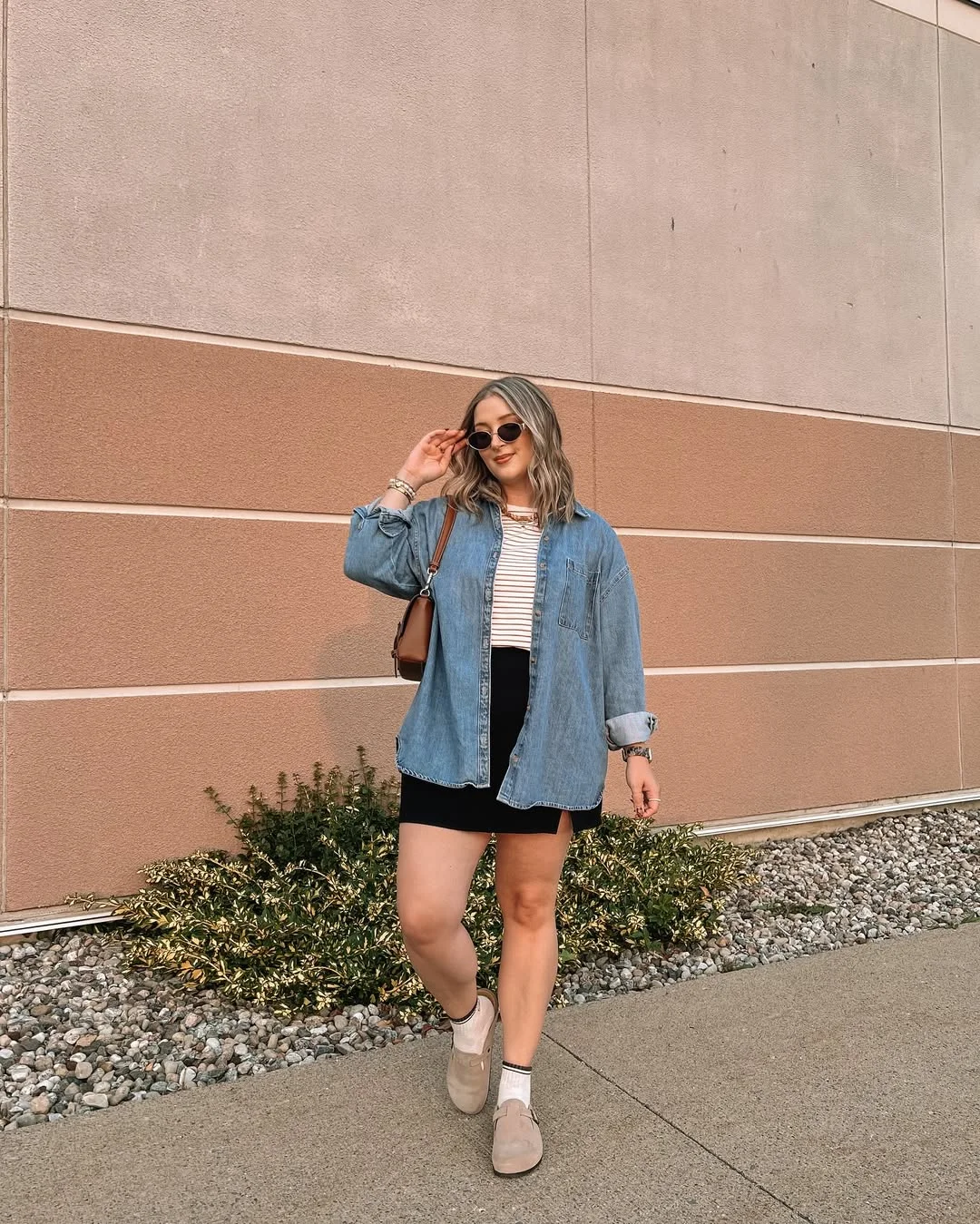 trendy midsize outfits summer 2026 Oversized Denim Shirts With Minimal Summer Basics