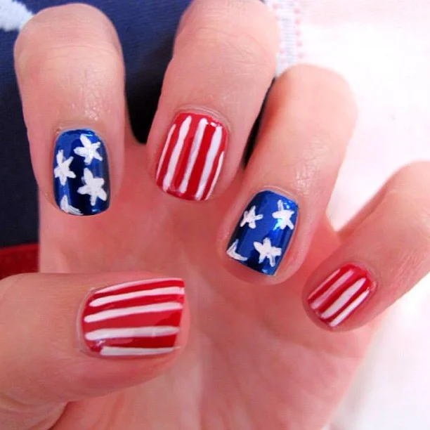 usa nails 2026 + Classic Short Stars and Stripes Nails in Glossy Color