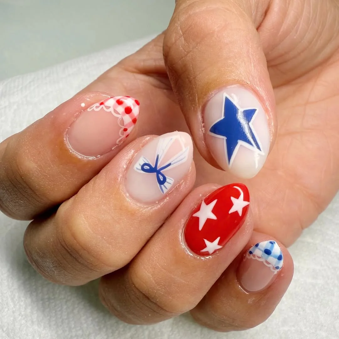 usa nails 2026 + Coquette Americana Nails with Stars Bows and Gingham