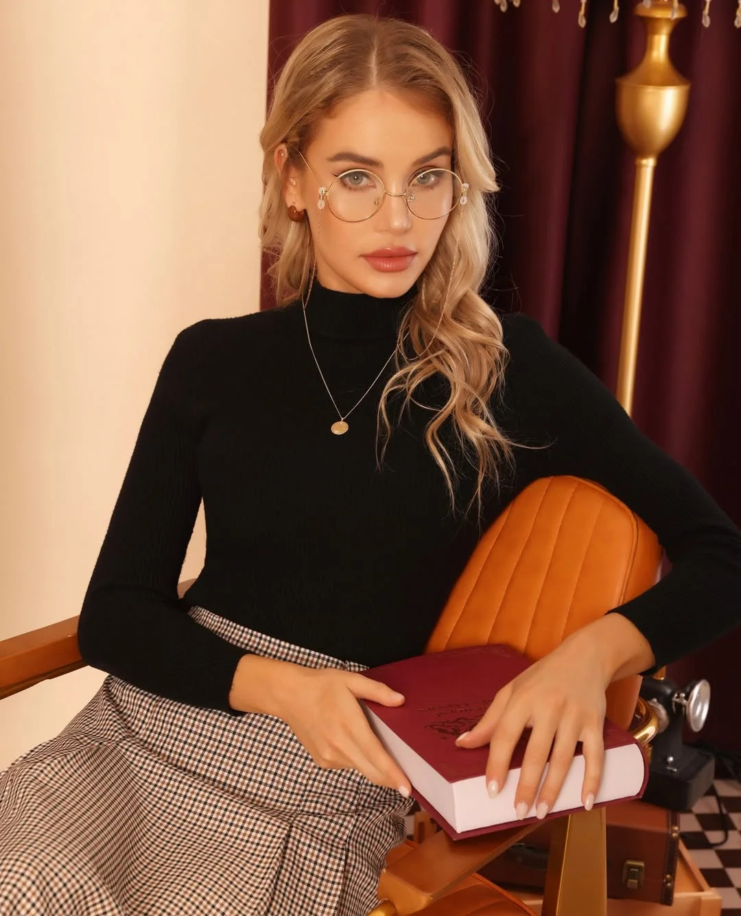 back to school outfits 2026 Classic Turtleneck and Checked Skirt Energy