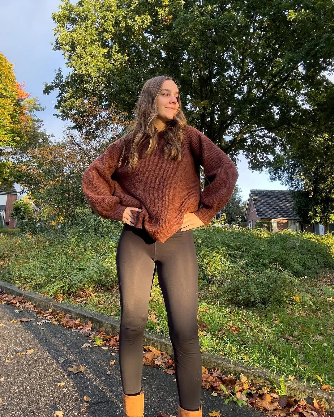 comfy fall outfits 2026 A Rust Sweater and Leggings That Still Feel Put Together