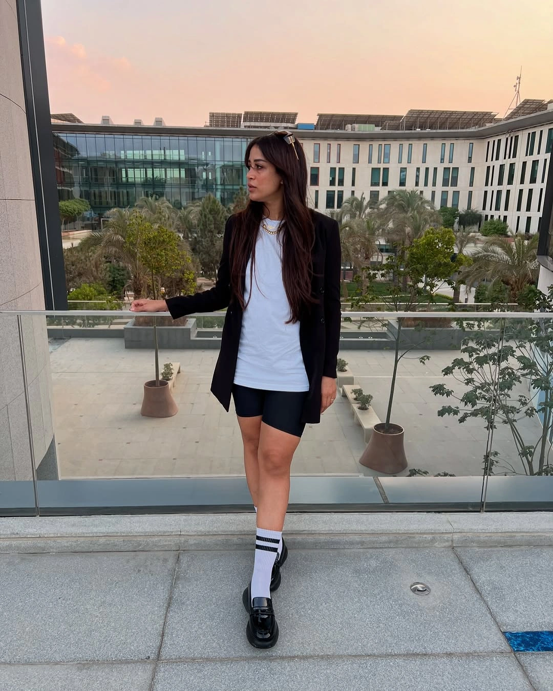 comfy fall outfits 2026 The Blazer and Bike Shorts Pairing for Warm Fall Days