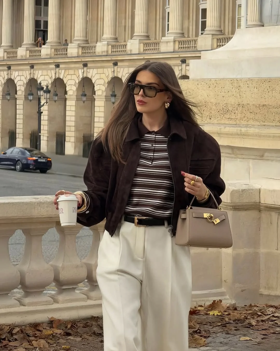 cozy & chic autumn outfits for women 2026 Espresso Brown and Cream Trousers for a Polished City Day