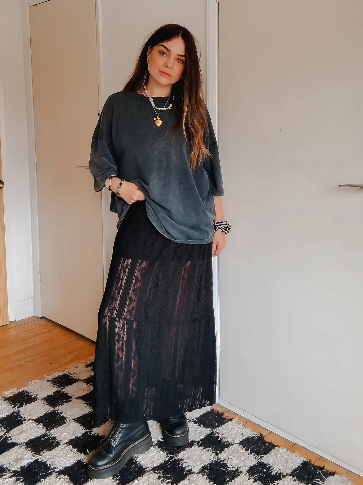 cute fall outfits docs 2026 Washed Charcoal and a Sheer Black Maxi