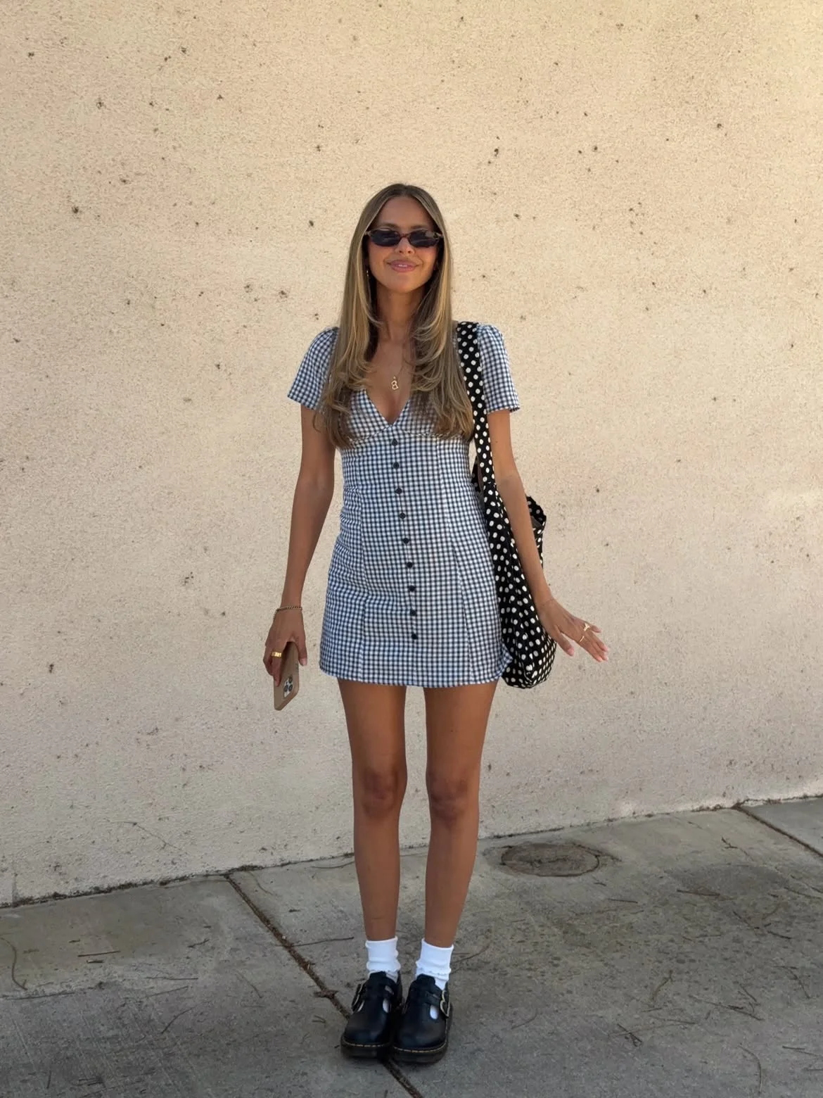 cute fall outfits docs 2026 Gingham Mini Dress With Mary Janes and White Socks