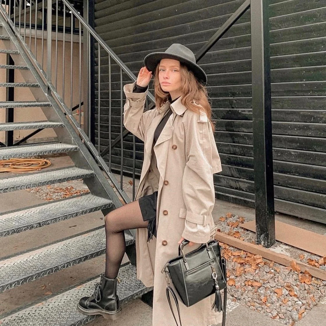 cute fall outfits docs 2026 Trench Coats, Tights, and a Downtown Lace-Up