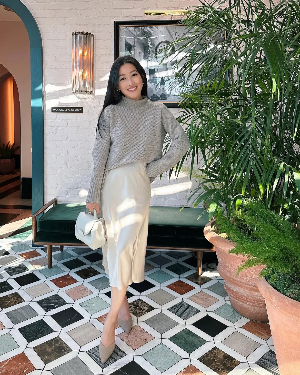 early fall outfits 2026 + Soft Gray Knitwear and an Ivory Satin Midi for Polished Days
