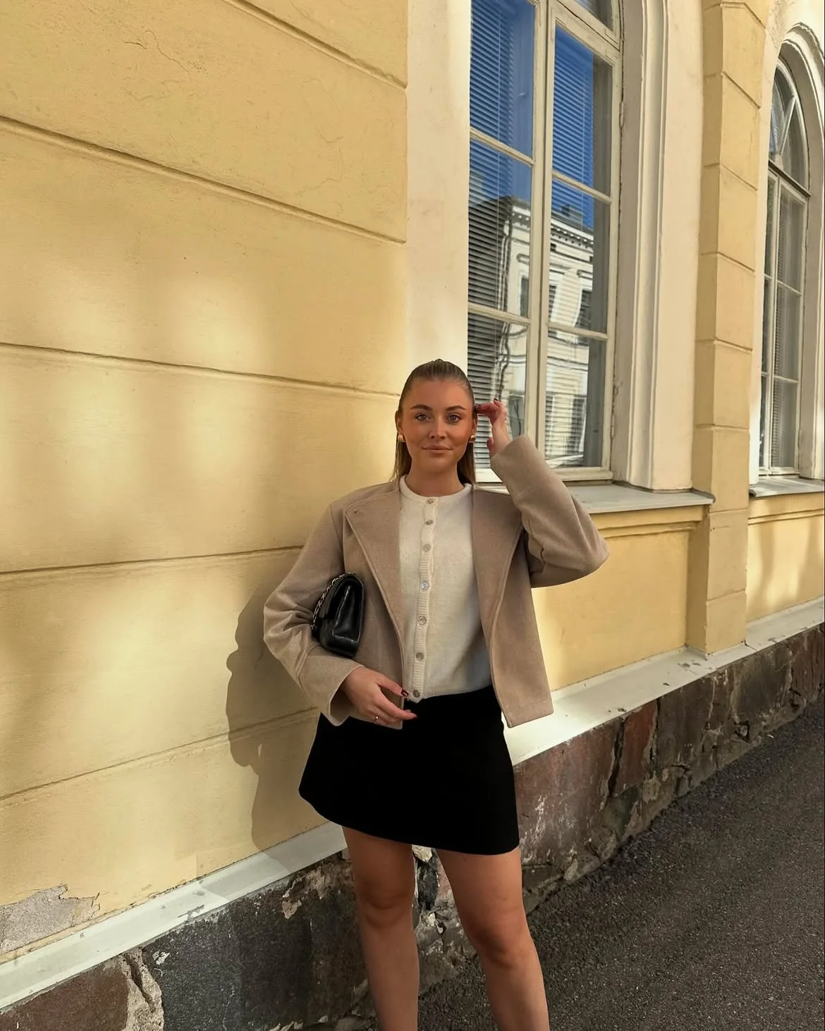 early fall outfits 2026 + A Neutral Blazer and Black Mini for Softly Polished Days