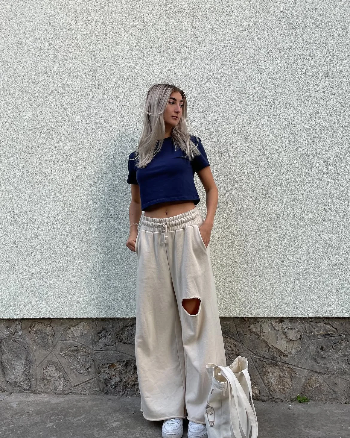 early fall outfits 2026 + Navy Crop Tee and Relaxed Sweatpants for Off Duty Comfort