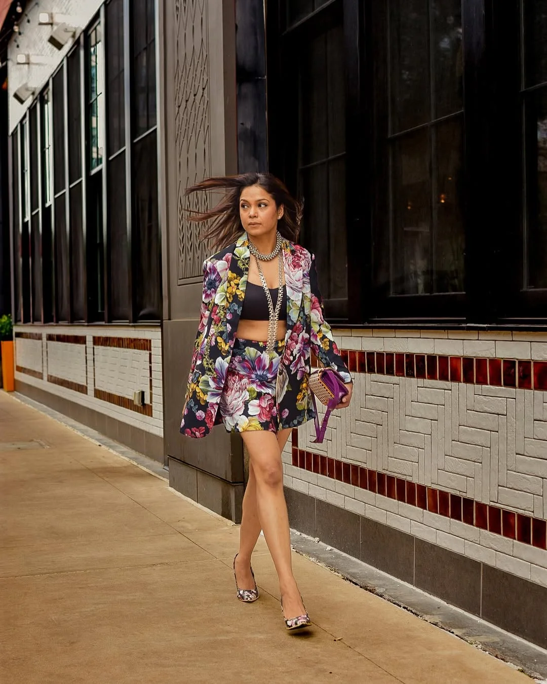 Early fall outfits ideas 2026 Floral Blazer And Mini Skirt Co-Ord For Evening Plans