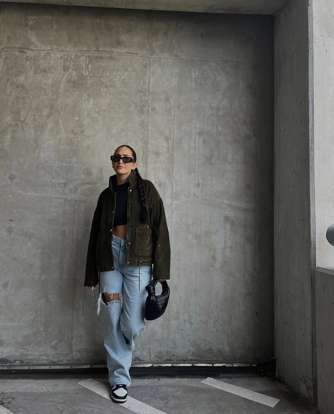 Early fall outfits ideas 2026 Olive Utility Jacket With Loose Denim