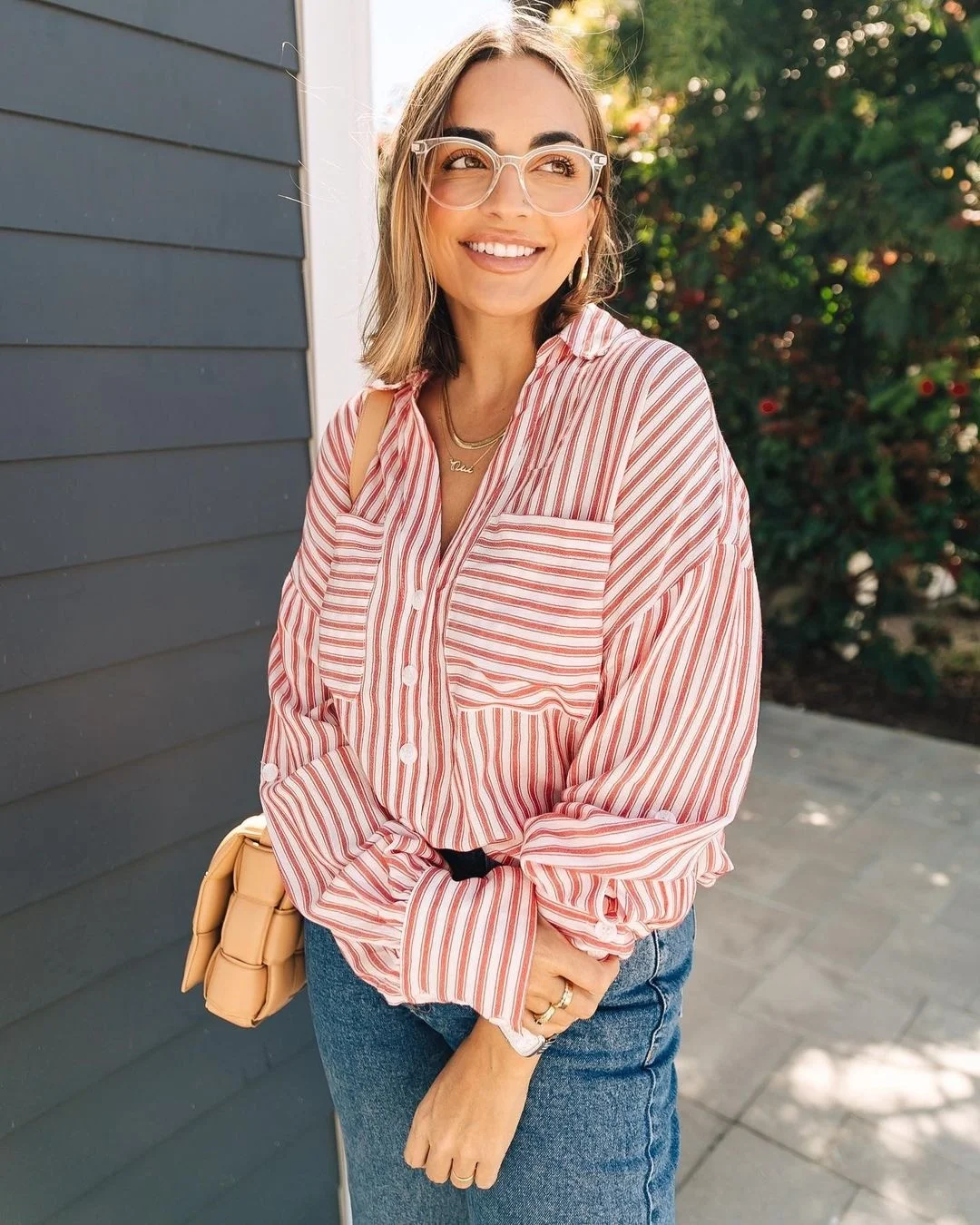 Early fall outfits ideas 2026 Striped Button Down With Easy Denim
