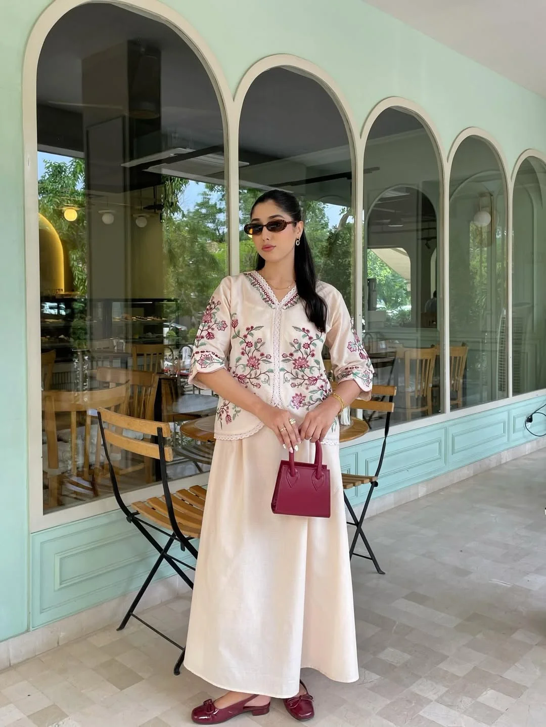 Early summer outfits 2026 Soft Embroidery And A Flowing Cream Skirt