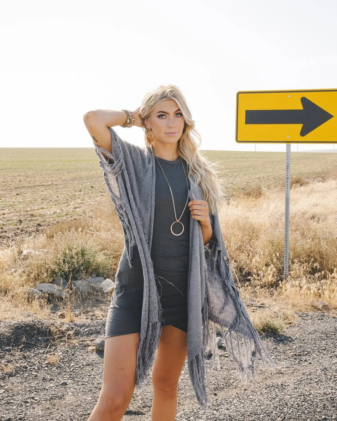 Early summer outfits 2026 Gray Mini Dress With A Fringed Layer