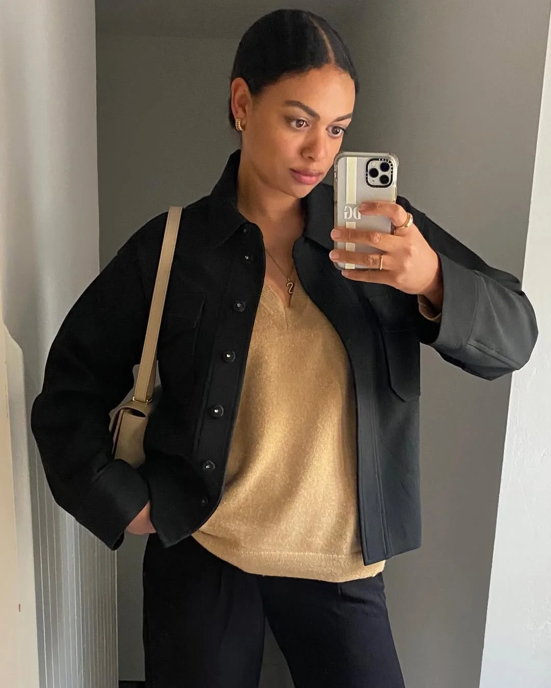 fall 2026 outfits for black women + Black And Camel Layers With Quiet Office Energy