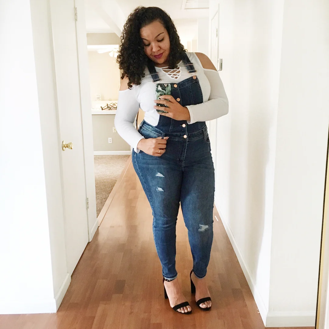 fall 2026 outfits for black women + Denim Overalls With A White Lace-Up Top