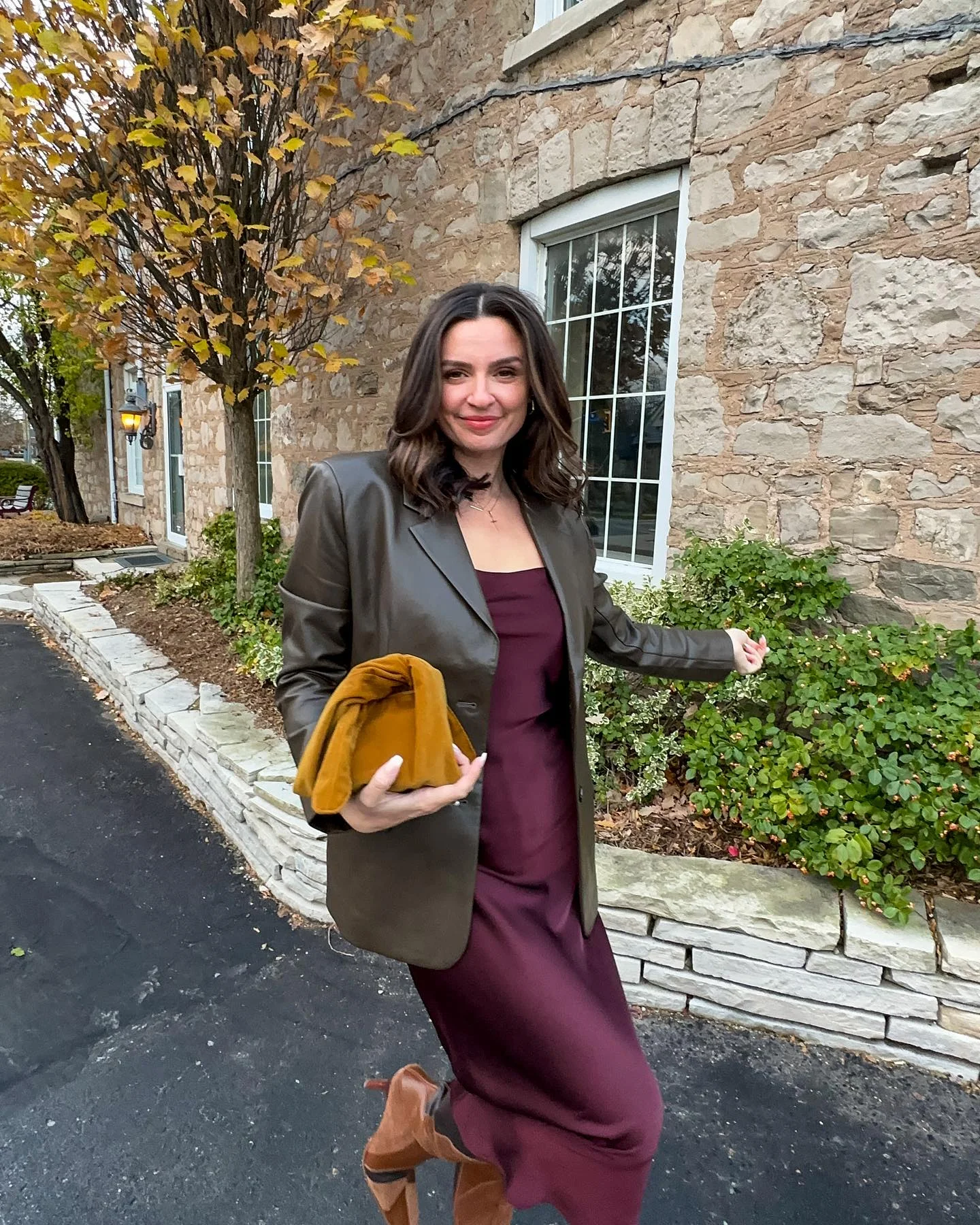 fall date night outfits 2026 + A Burgundy Slip Dress with a Blazer for a Sophisticated Evening