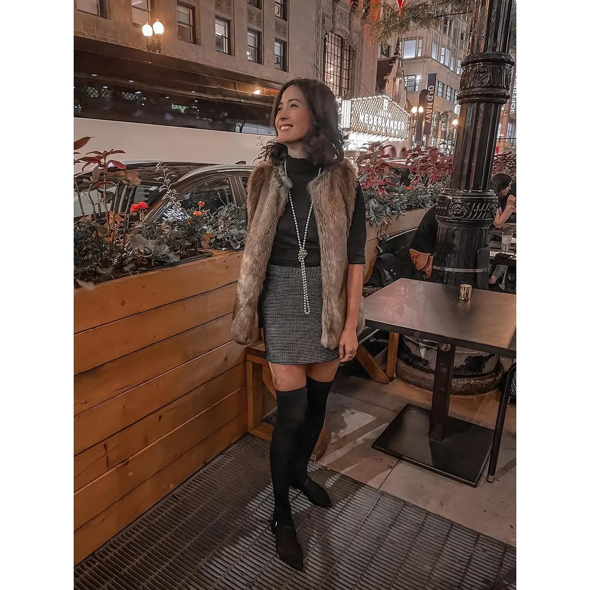 fall date night outfits 2026 + A Faux Fur Vest and Mini Skirt for a Glam City Night