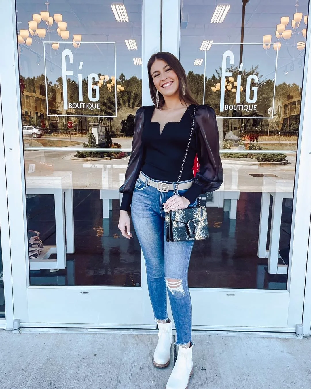 fall date night outfits 2026 + A Sheer-Sleeve Black Top and Jeans for Drinks After Dark