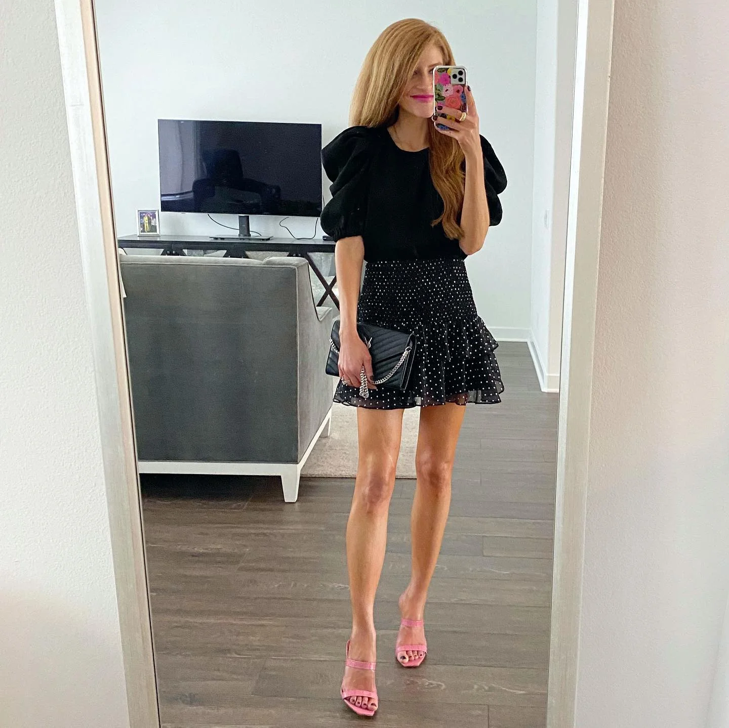 fall date night outfits 2026 + A Polka-Dot Mini Skirt and Pink Heels for a Playful Night Out