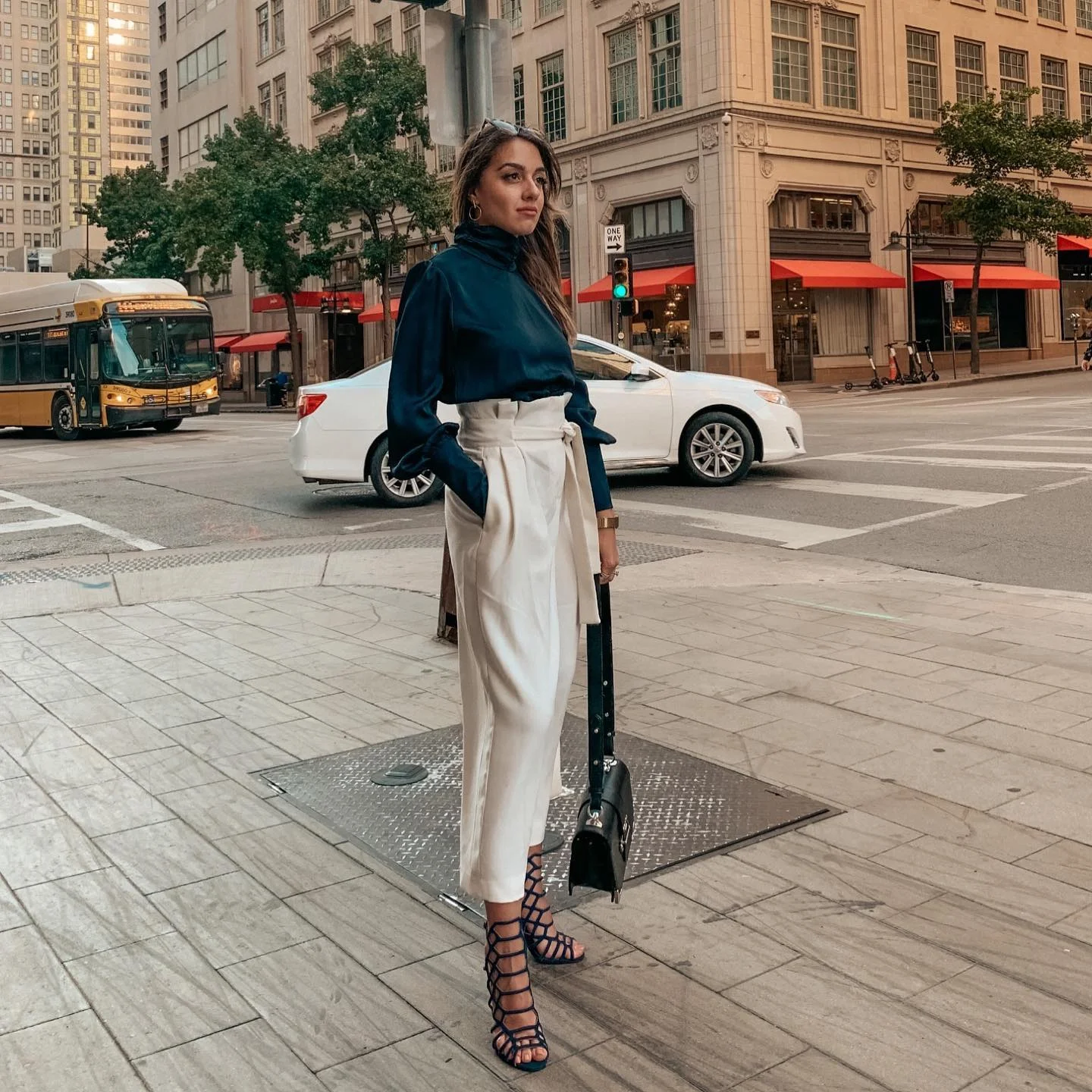 fall date night outfits 2026 + A Satin Blouse and Paperbag Trousers for a Dressy Restaurant Date