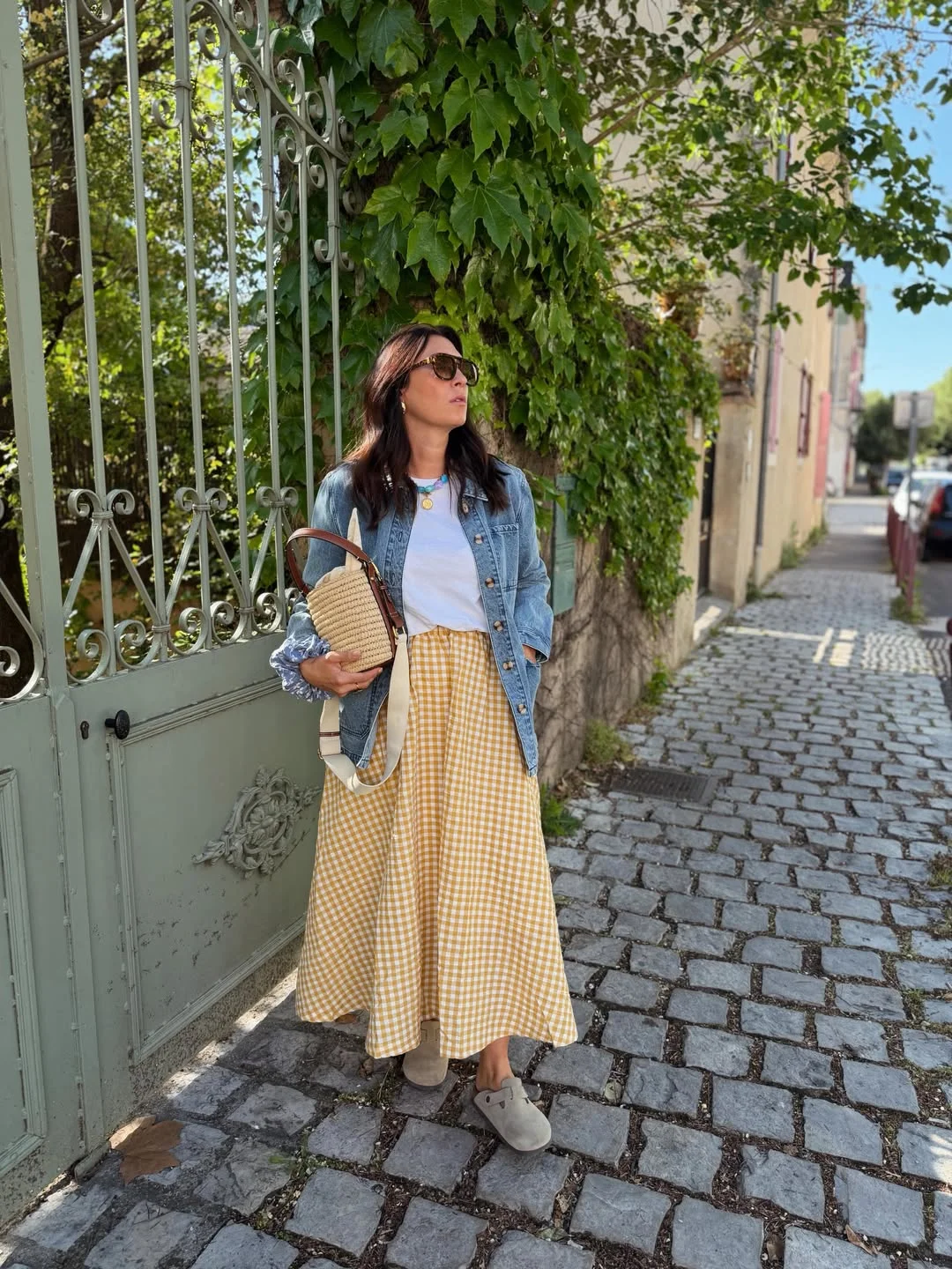 fall denim outfits for women 2026 Light Denim Jacket With A Gingham Fall Skirt