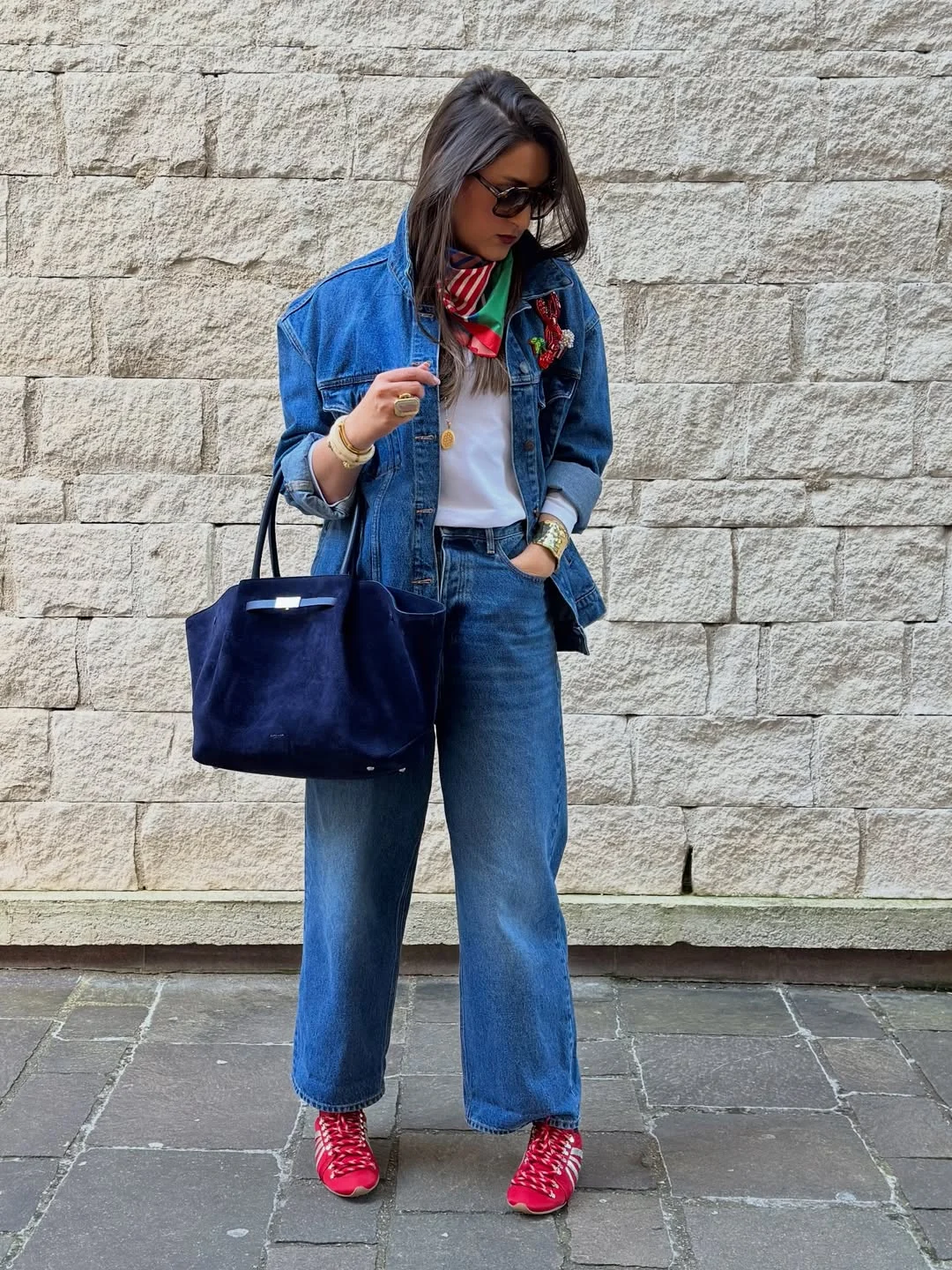 fall denim outfits for women 2026 Classic Blue Denim With Bright, Playful Accessories