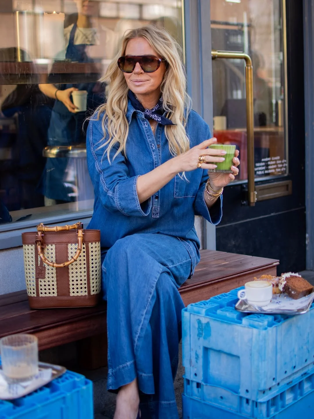 fall denim outfits for women 2026 Soft Denim Shirt Set For Coffee Weather