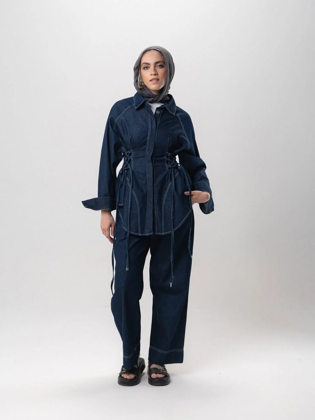 fall denim outfits for women 2026 Drawstring Denim Set With Quiet Utility Energy