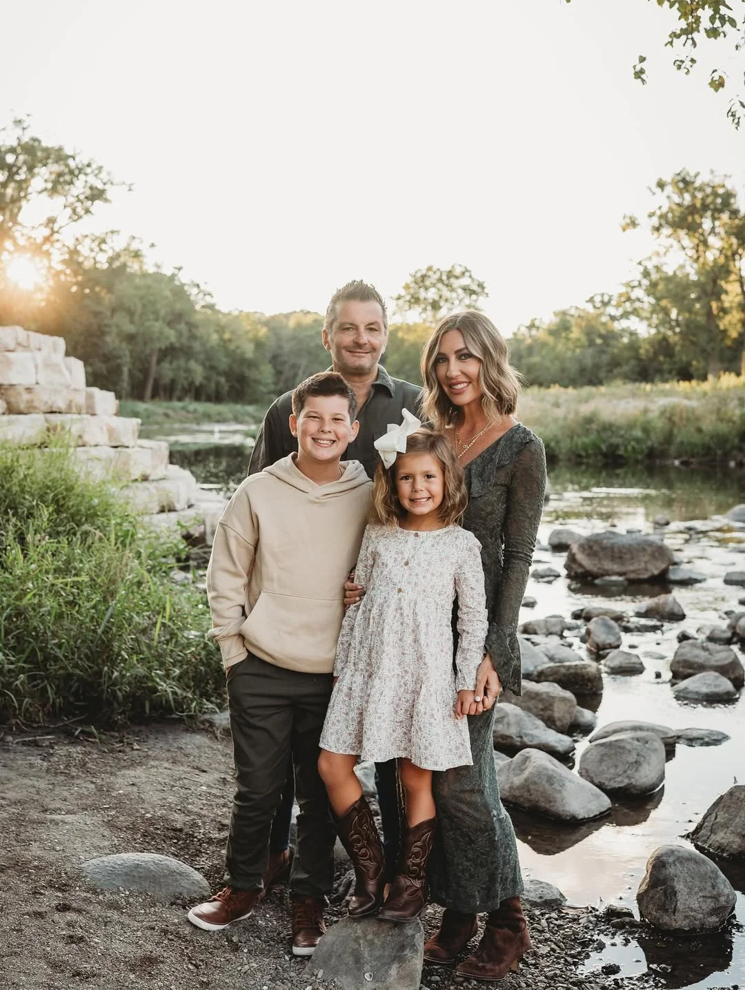 fall family picture outfits 2026 + Olive Green and Soft Florals for a Creekside Family Session