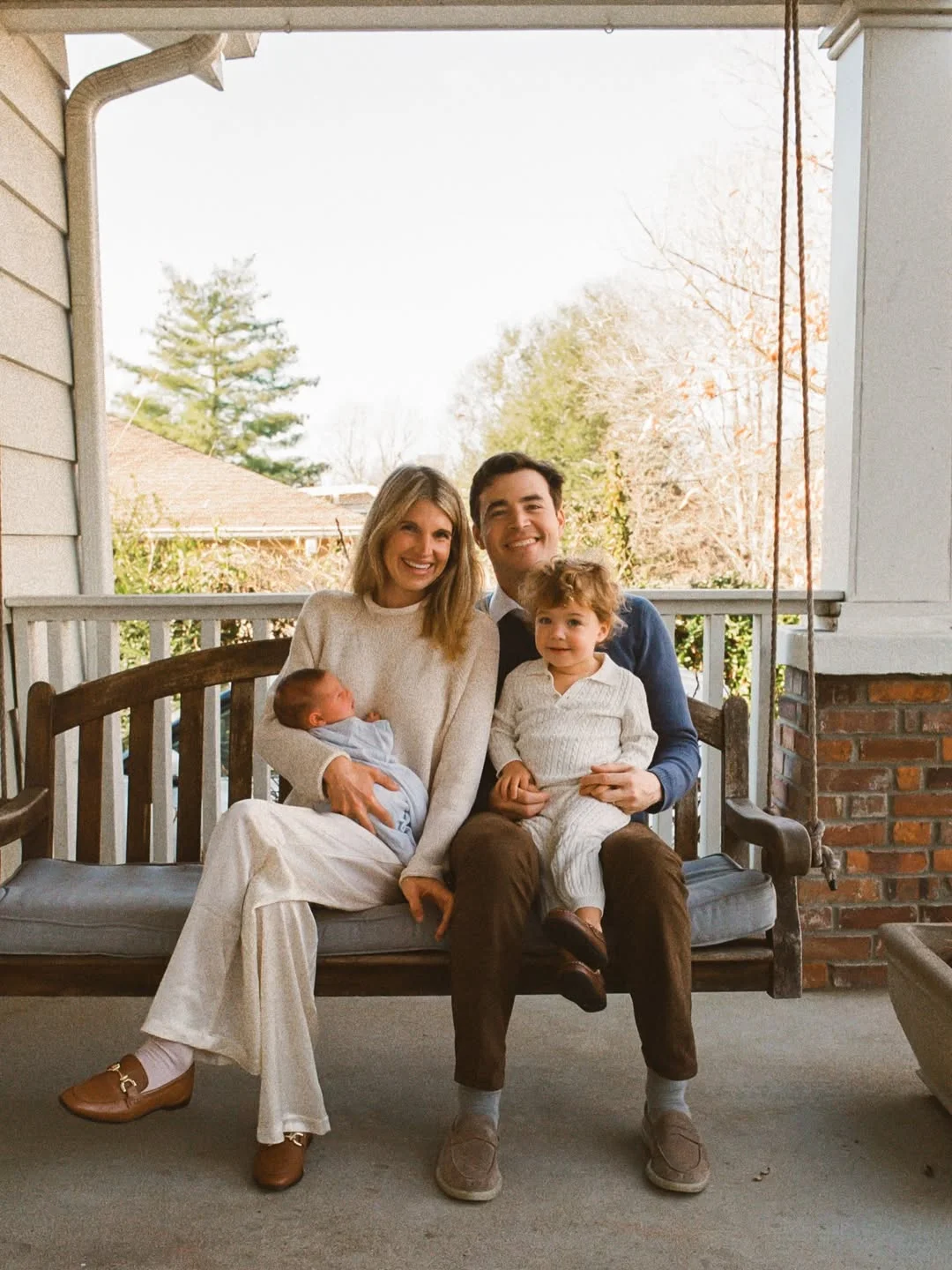 fall family picture outfits 2026 + Soft Neutrals and Navy for a Front Porch Family Session