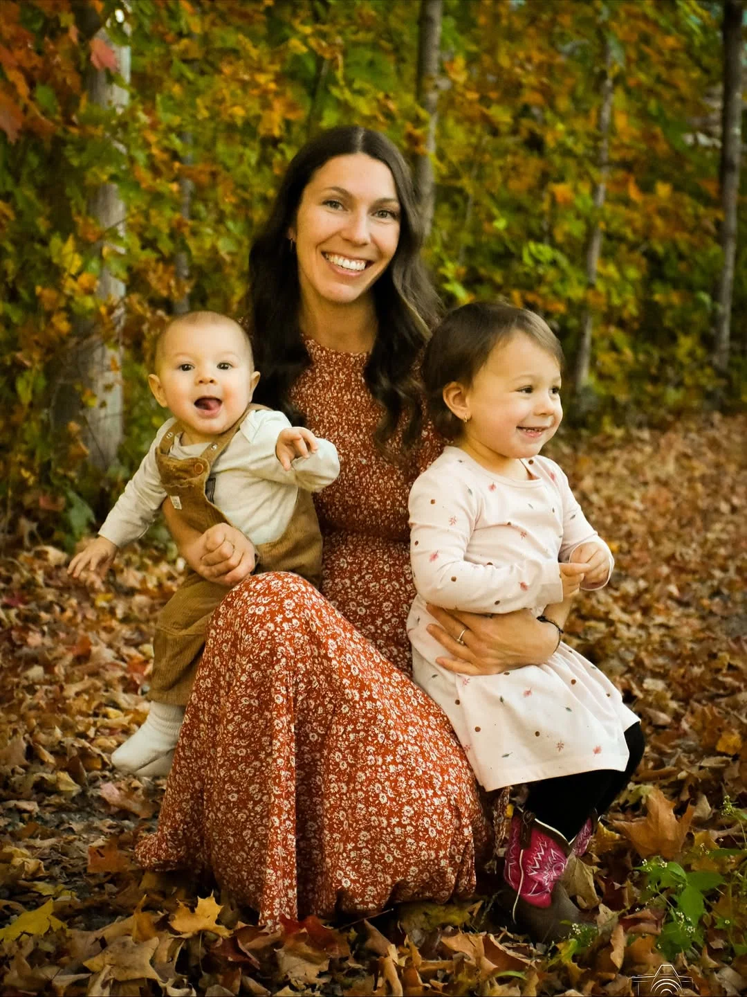 fall family picture outfits 2026 + Rust Florals and Corduroy for a Cozy Mother and Kids Look