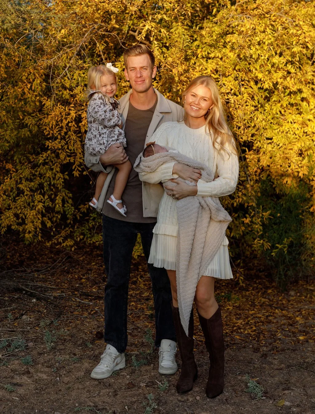 fall family picture outfits 2026 + Cream Knits and Brown Boots for a Golden Hour Family Look