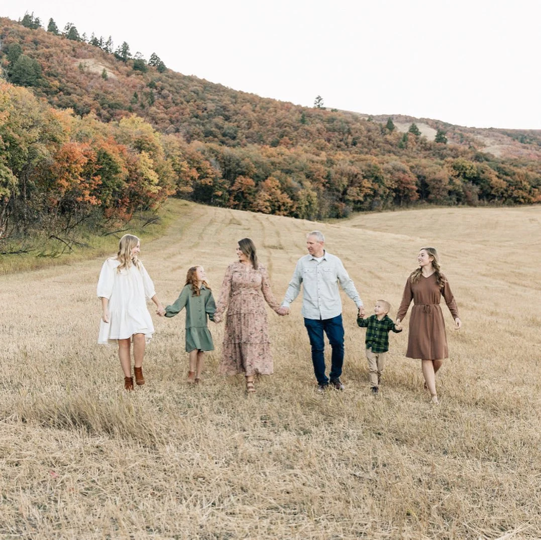 fall family picture outfits 2026 + Muted Green and Florals for an Open-Field Family Portrait