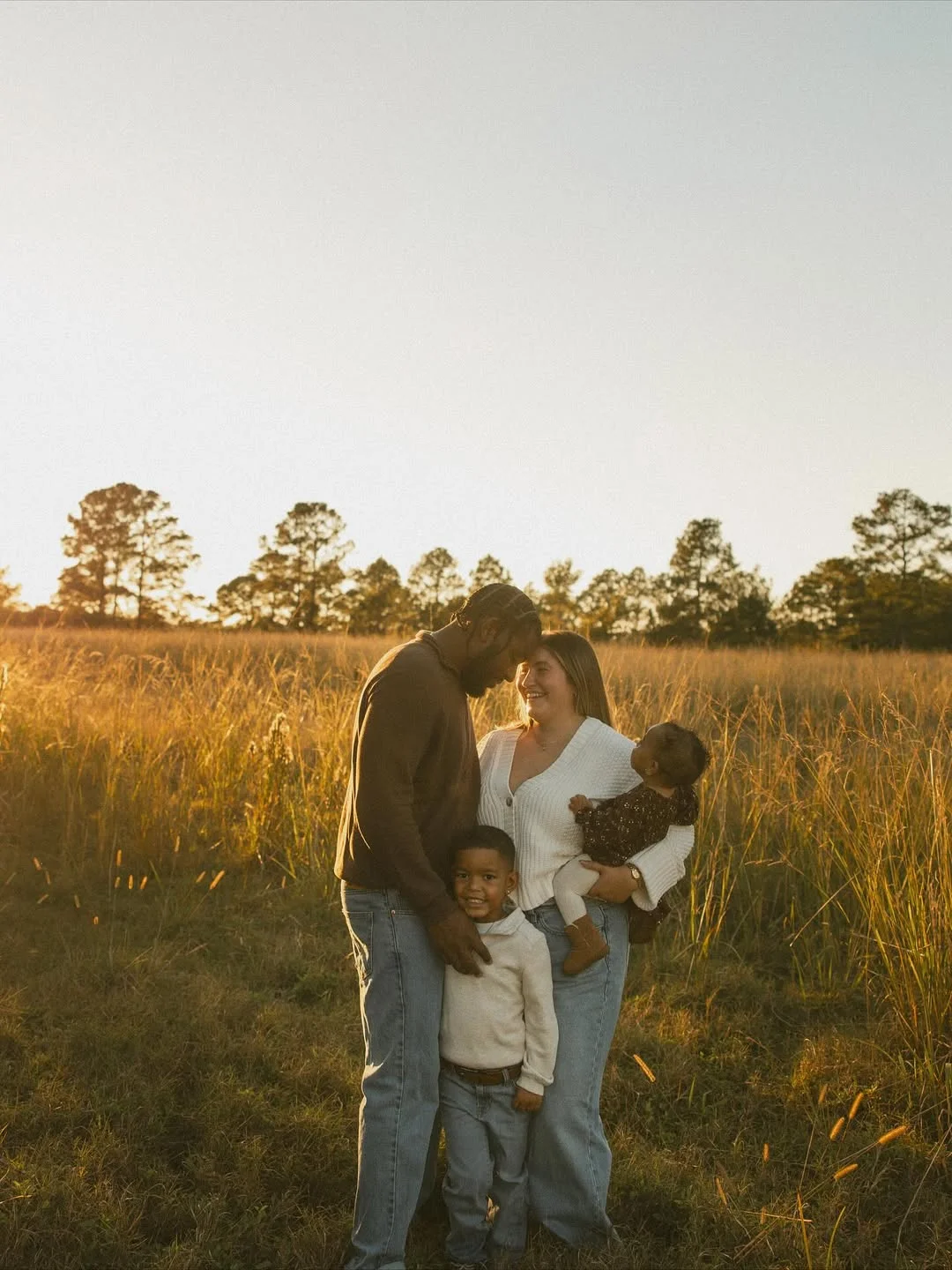 fall family picture outfits 2026 + Cream Knits and Blue Jeans for Golden-Hour Simplicity