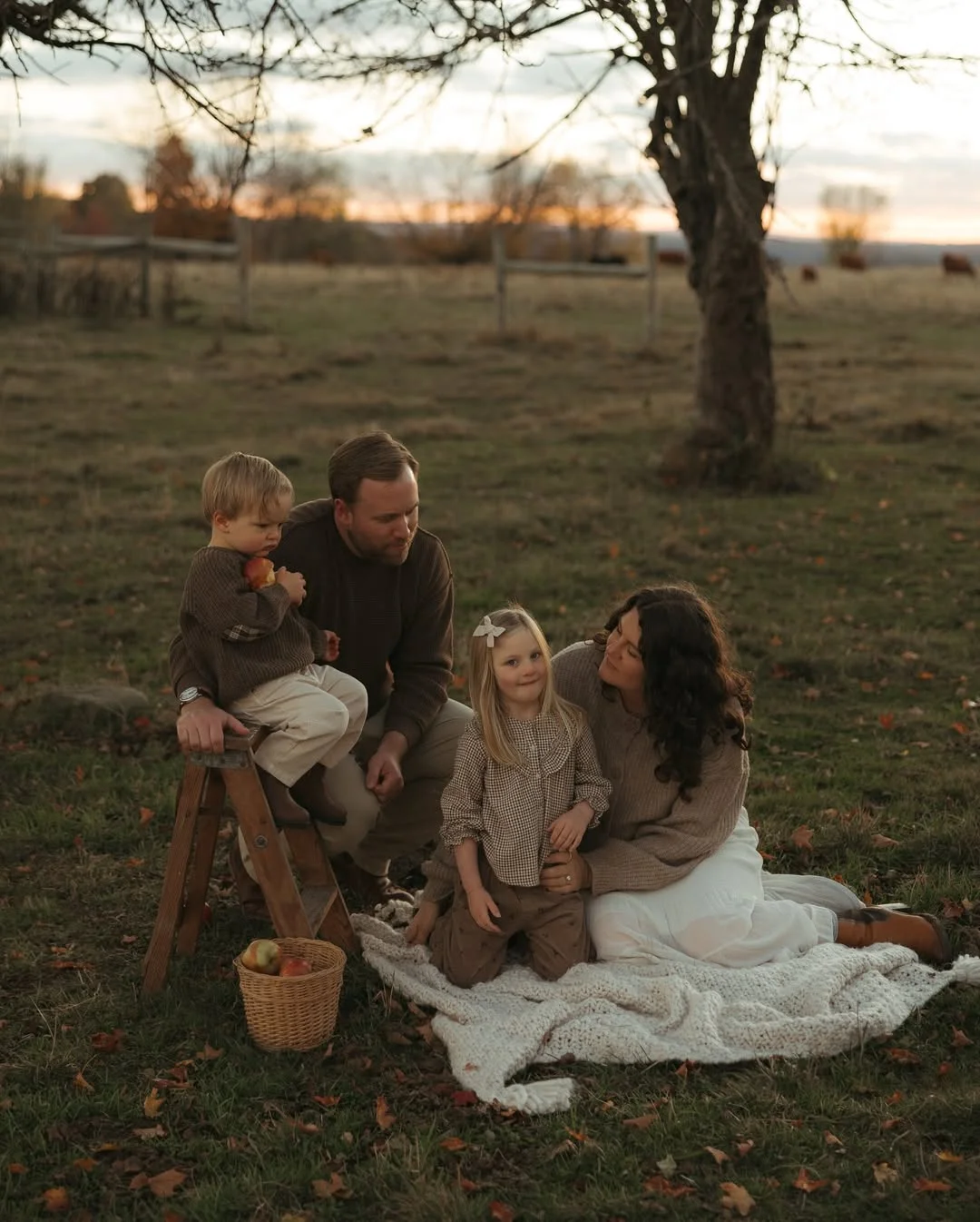 fall family picture outfits 2026 + Quiet Cocoa Neutrals for a Sunset Family Portrait